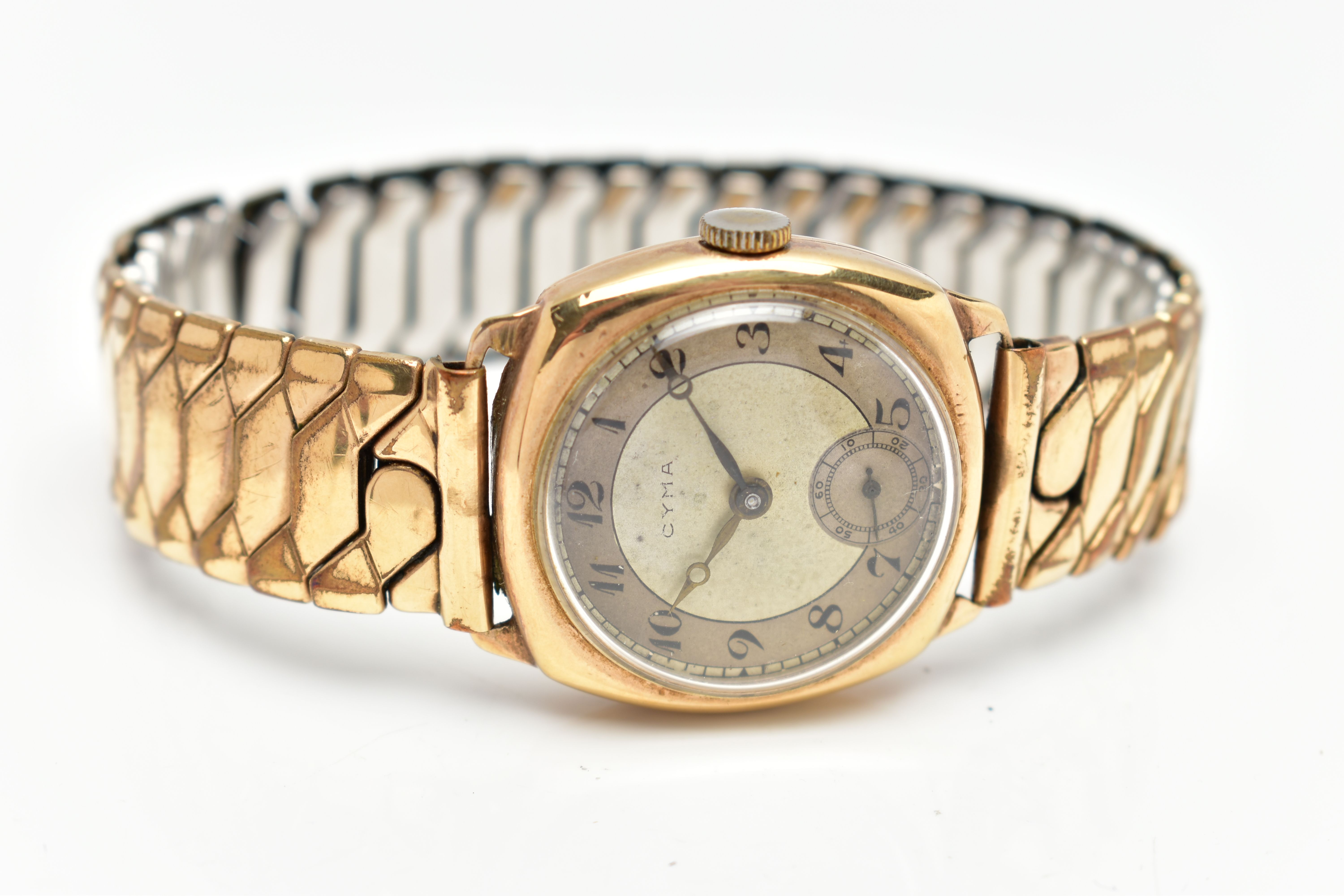 A 9CT GOLD 'CYMA' WRISTWATCH, manual wind, round silver dial signed 'Cyma', Arabic numerals, - Image 4 of 6