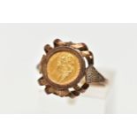 A 9CT YELLOW GOLD COIN RING WITH MEXICAN COIN, the ring set with a Mexican Maximiliano coin, dated