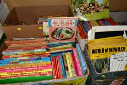 FOUR BOXES OF BOOKS, to include children's 1970's annuals, Bizzy Lizzy, Bimbo, Teddy Bear,