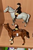 TWO BESWICK HUNTSWOMAN FIGURINES, model no 1730, one has a grey horse, the other brown, height