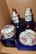 FOUR BOXED PIECES OF ROYAL CROWN DERBY GIFT WARES, comprising a Royal Antoinette pattern perfume