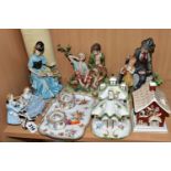 A GROUP OF CERAMICS, comprising an MZ Irish Dresden 'Serenade' figure group, a hand painted double