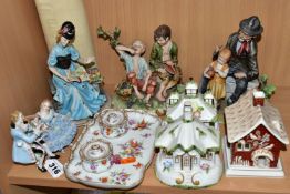 A GROUP OF CERAMICS, comprising an MZ Irish Dresden 'Serenade' figure group, a hand painted double