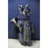 A PROSIMMON GOLF BAG containing some Macgregor clubs, including 1,3,5,6,7,8,9,p and s