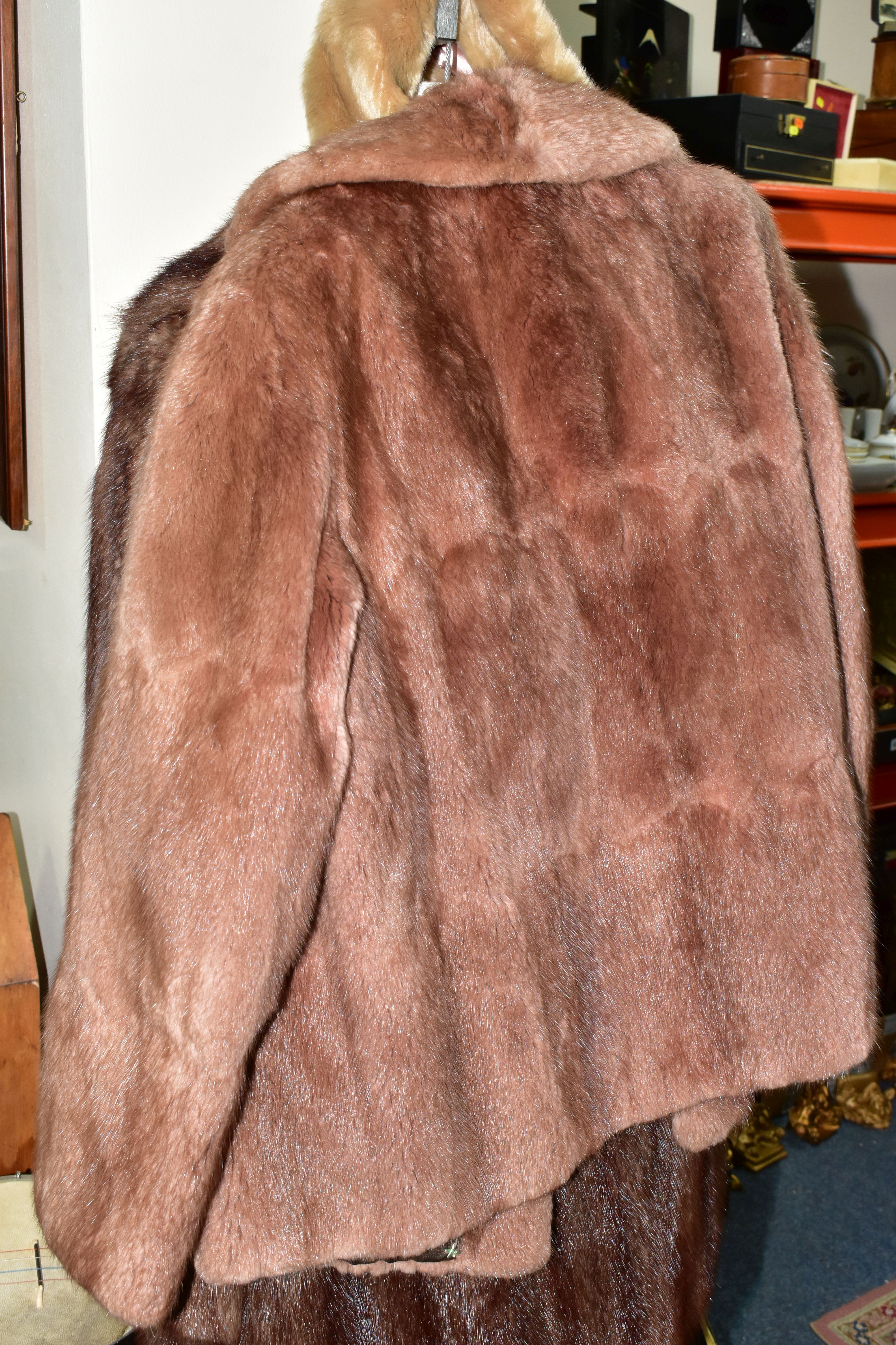 TWO UNBRANDED FURS AND WALKING STICKS ETC, comprising a brown fur coat, a light brown jacket, a faux - Image 6 of 8