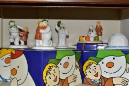 FIVE BOXED COALPORT SNOWMAN CHARACTERS ORNAMENTS, comprising 'Soft Landing', 'The Greeting', '