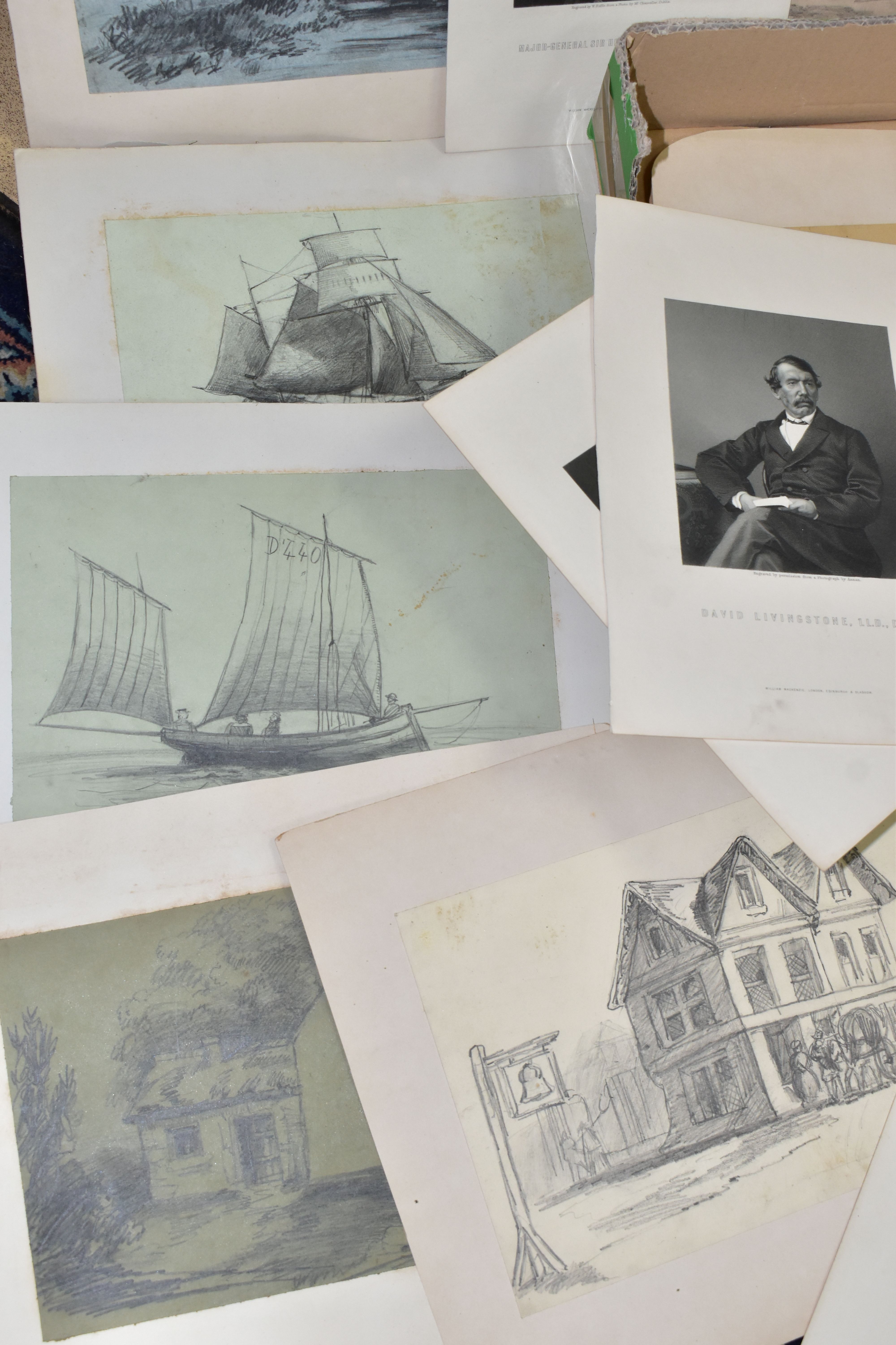 TEN 19TH CENTURY PENCIL SKETCHES TOGETHER WITH ENGRAVING PORTRAIT PRINTS OF HISTORICAL FIGURES - Image 4 of 4