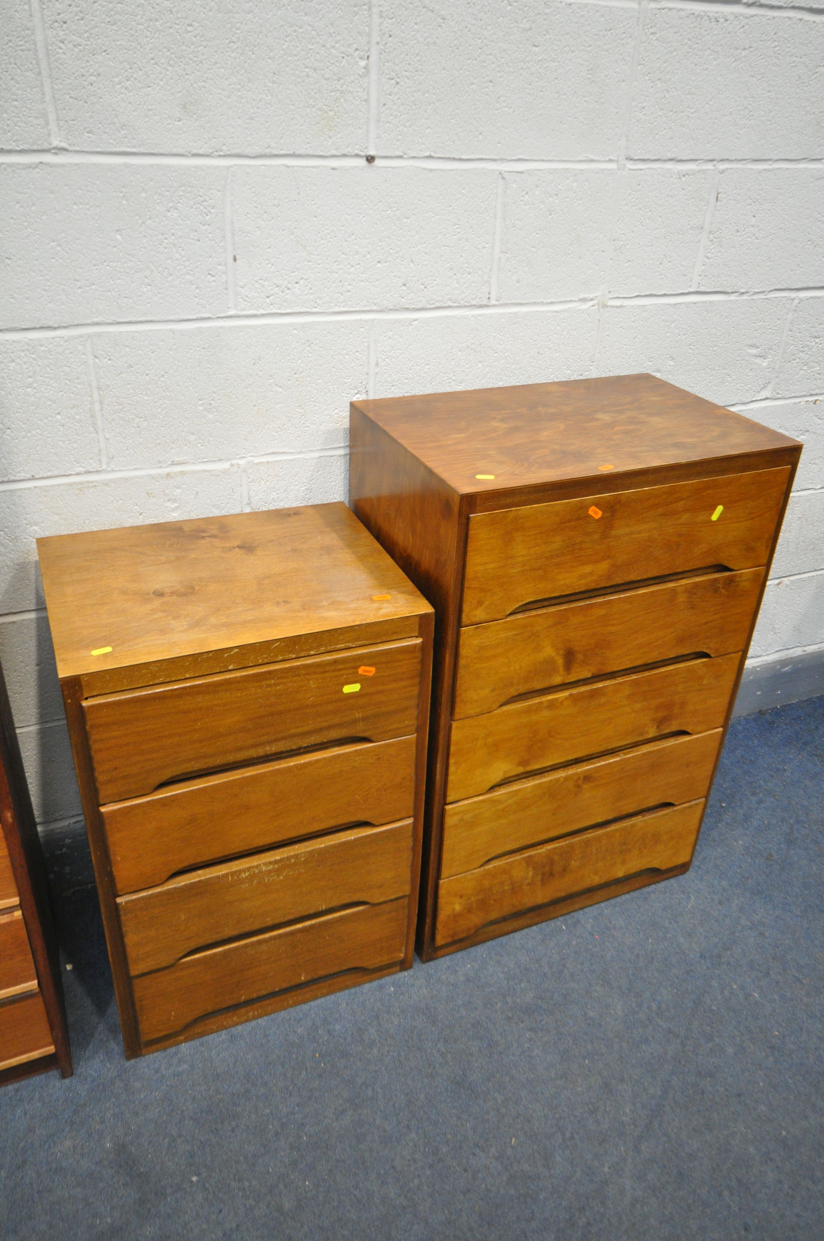 A MID CENTURY TEAK CHEST OF FIVE LONG DRAWERS, width 76cm x depth 41cm x height 97cm, two plywood - Image 3 of 3