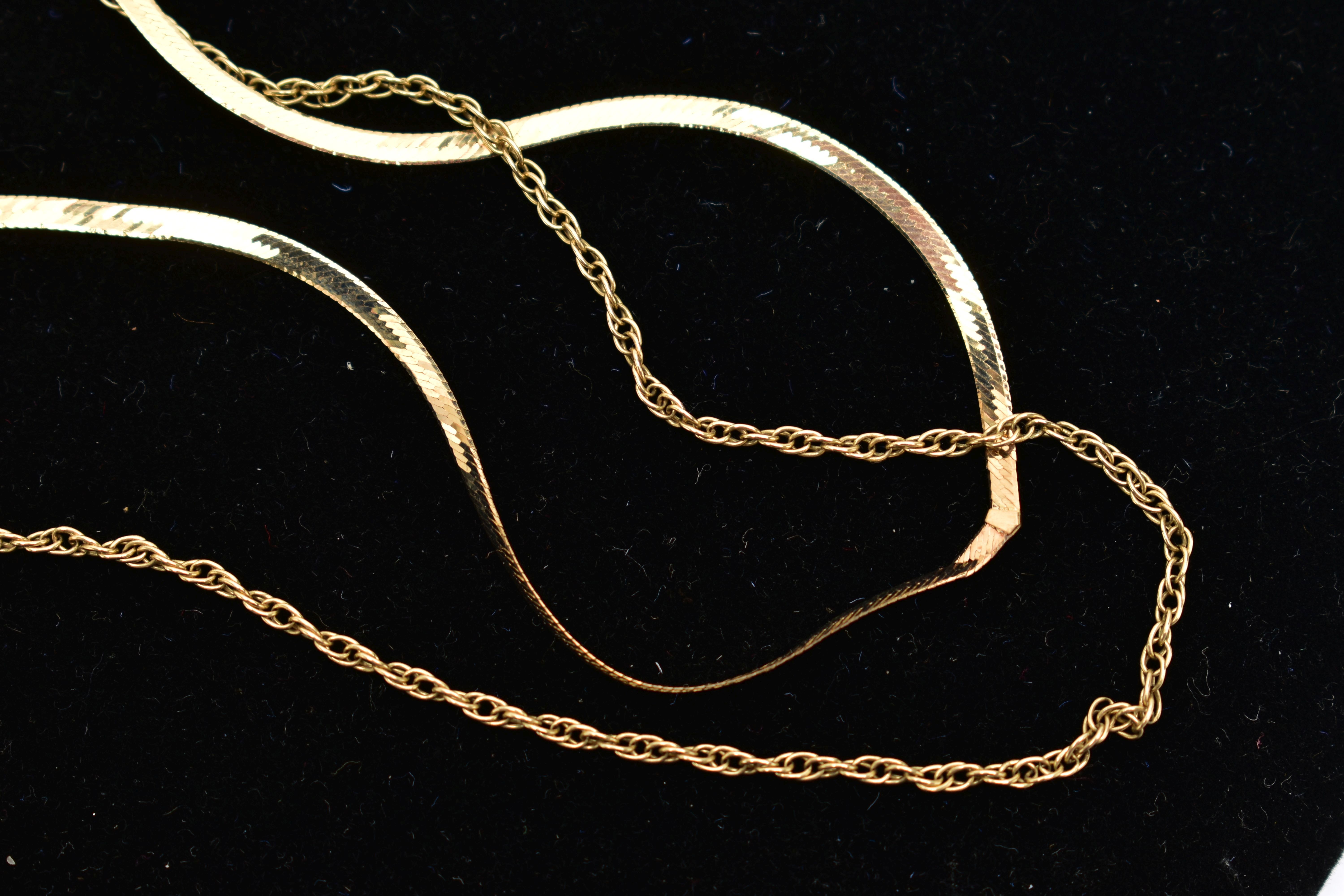 TWO 9CT GOLD CHAIN NECKLACES, the first a yellow gold herring bone V-shape necklace, fitted with a - Image 2 of 2