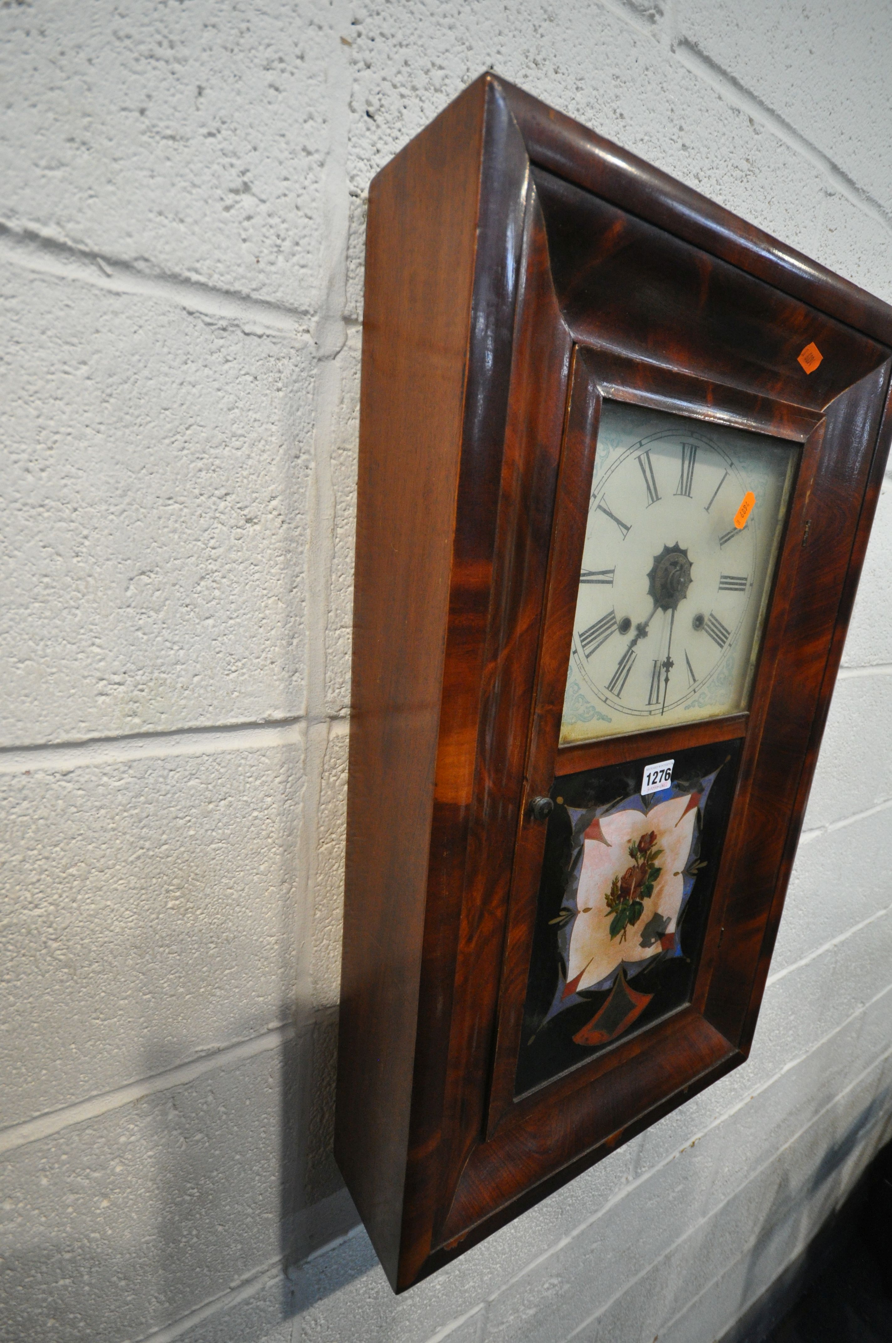 A VINTAGE FLAME MAHOGANY AMERICAN WALL CLOCK, height 66cm - Image 5 of 5