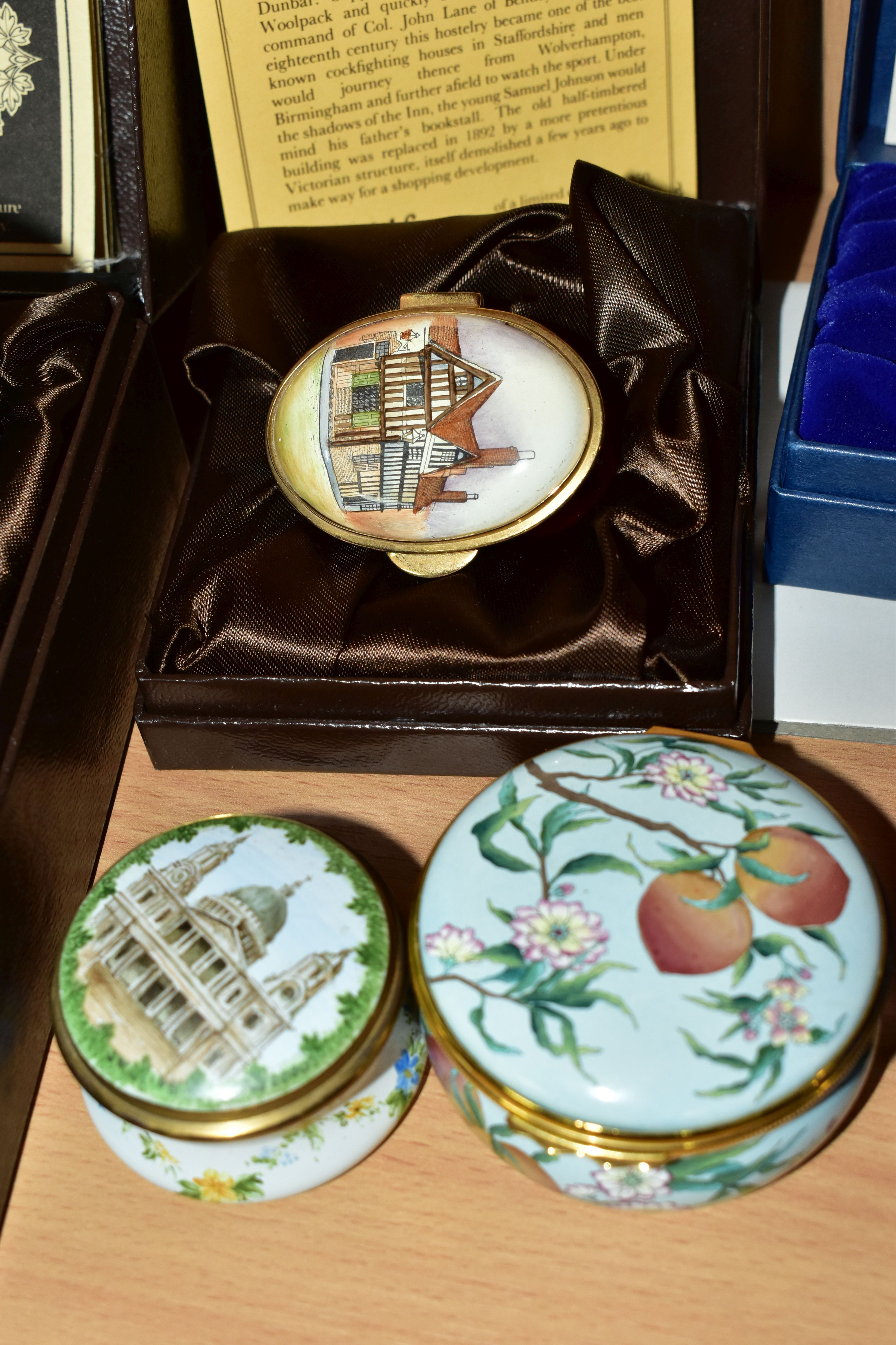 A GROUP OF HALCYON DAYS AND OTHER ENAMEL TRINKET BOXES ETC, comprising a Halcyon Days British Museum - Image 3 of 4