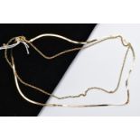 TWO 9CT GOLD CHAIN NECKLACES, the first a yellow gold herring bone V-shape necklace, fitted with a