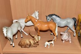 A GROUP OF BESWICK HORSES AND OTHER ANIMALS, comprising a palomino Imperial model no 1557, a grey