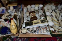 THREE BOXES OF ROYAL AND MILITARY COMMEMORATIVE CERAMICS, ETC, to include boxed Coalport and Crown