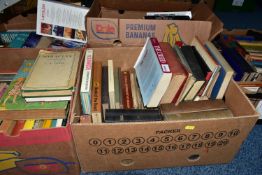 BOOKS, five boxes containing approximately 200 - 210 titles in hardback and paperback format,