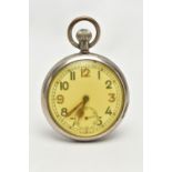 A MILITARY OPEN FACE POCKET WATCH, hand wound movement, Arabic numerals, subsidiary second dial,