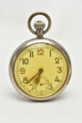 A MILITARY OPEN FACE POCKET WATCH, hand wound movement, Arabic numerals, subsidiary second dial,