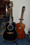 AN ENCORE ACOUSTIC ELECTRIC ROUND BACK GUITAR, model number 7F-B, together with a Japanese