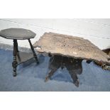 A CARVED WOOD ANGLO INDIAN FOLDING TABLE, 79cm x height 60cm (condition:-missing piece to base,