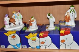 FOUR BOXED COALPORT THE SNOWMAN CHARACTER FIGURES, comprising The Greeting, Having a Party limited