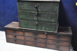 TWO VINTAGE ENGINEERS TOOL CHESTS comprising a three draw chest measuring width 50cm x depth 35cm