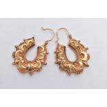 A PAIR OF 9CT GOLD CREOLE HOOP EARRINGS, a pair of large hollow creole hoop earrings, fitted with