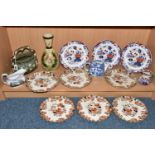 A GROUP OF NINETEENTH CENTURY CERAMICS AND GLASS WARE, comprising six wavy rimmed Copeland Spode '