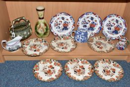 A GROUP OF NINETEENTH CENTURY CERAMICS AND GLASS WARE, comprising six wavy rimmed Copeland Spode '