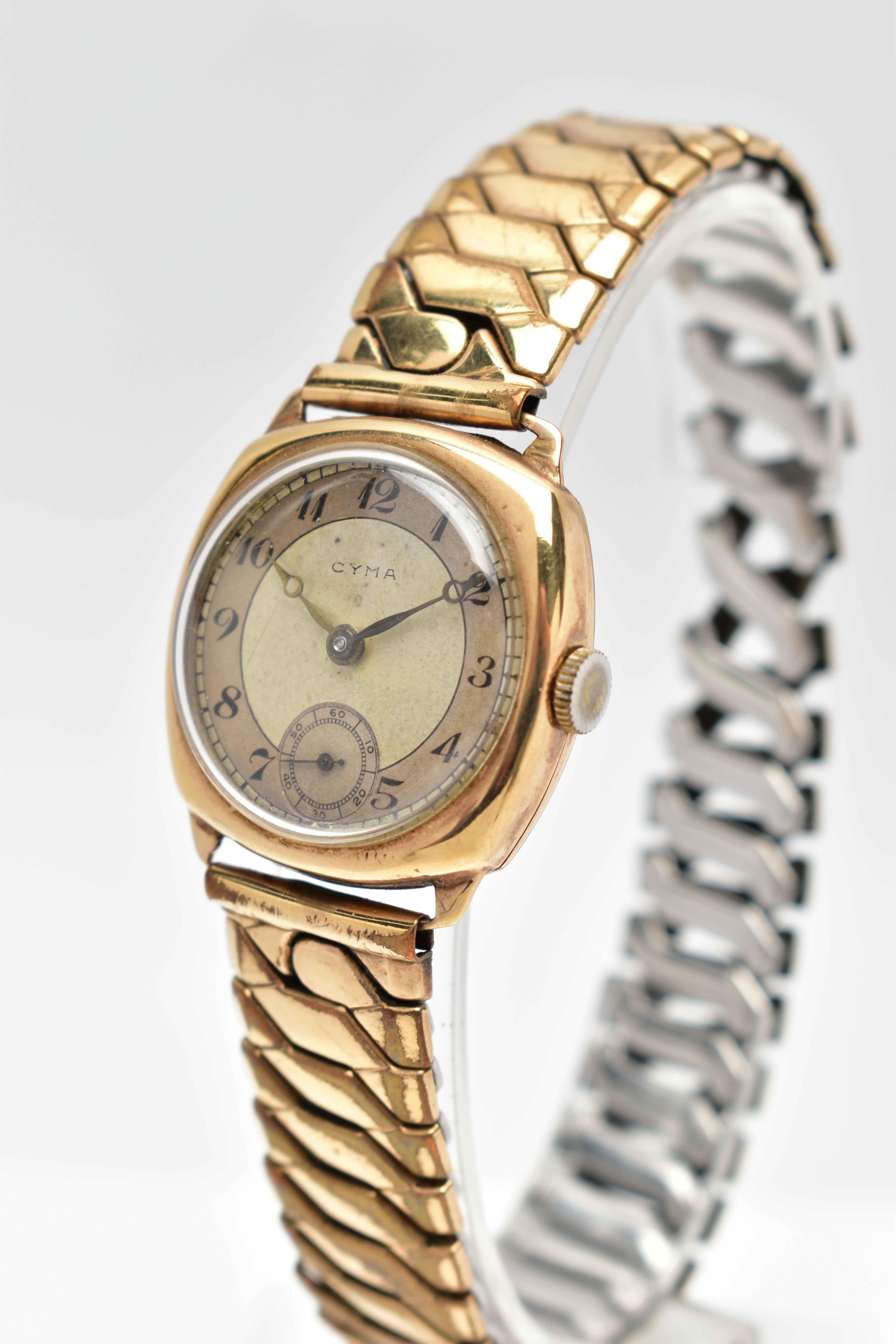 A 9CT GOLD 'CYMA' WRISTWATCH, manual wind, round silver dial signed 'Cyma', Arabic numerals, - Image 3 of 6