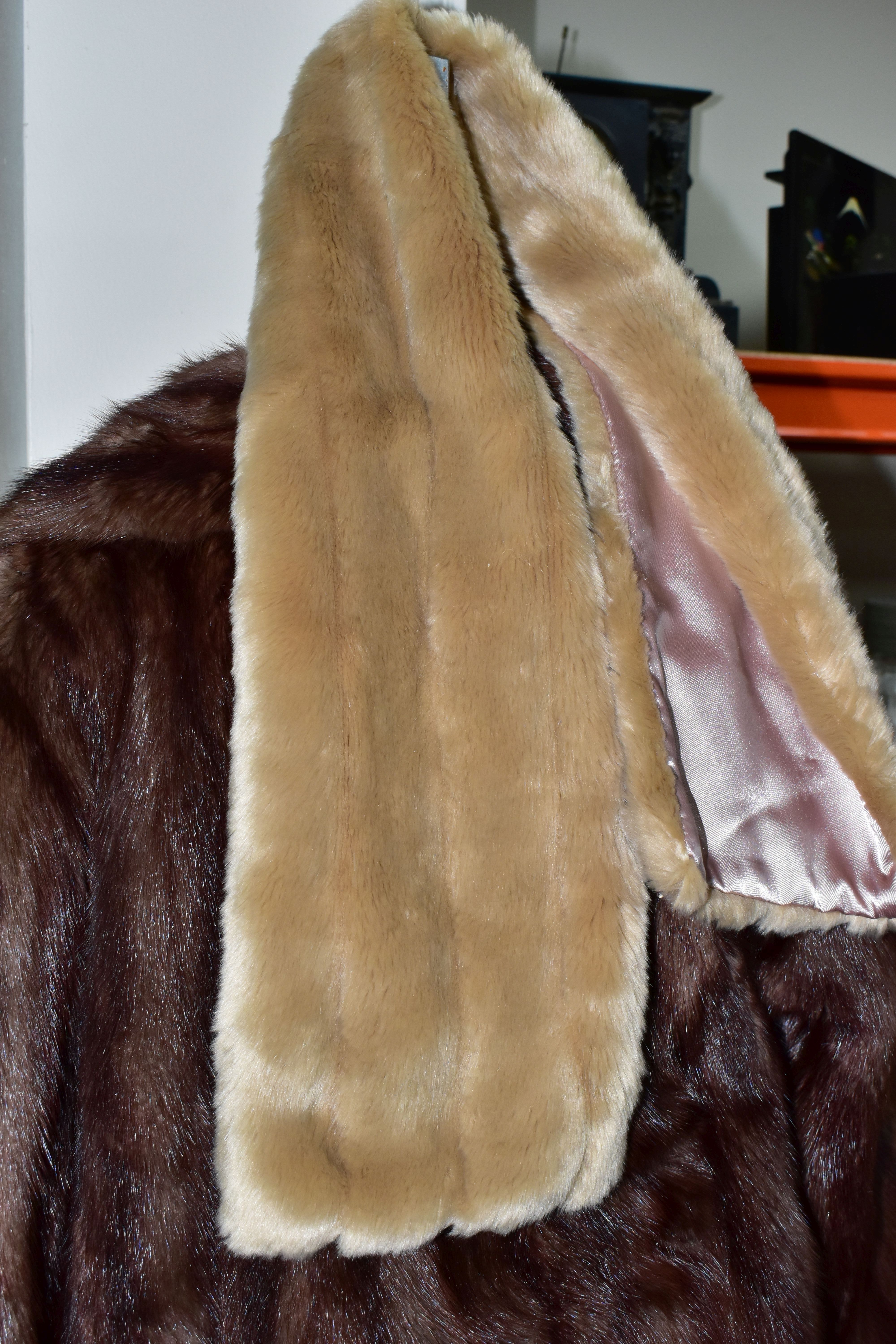 TWO UNBRANDED FURS AND WALKING STICKS ETC, comprising a brown fur coat, a light brown jacket, a faux - Image 4 of 8