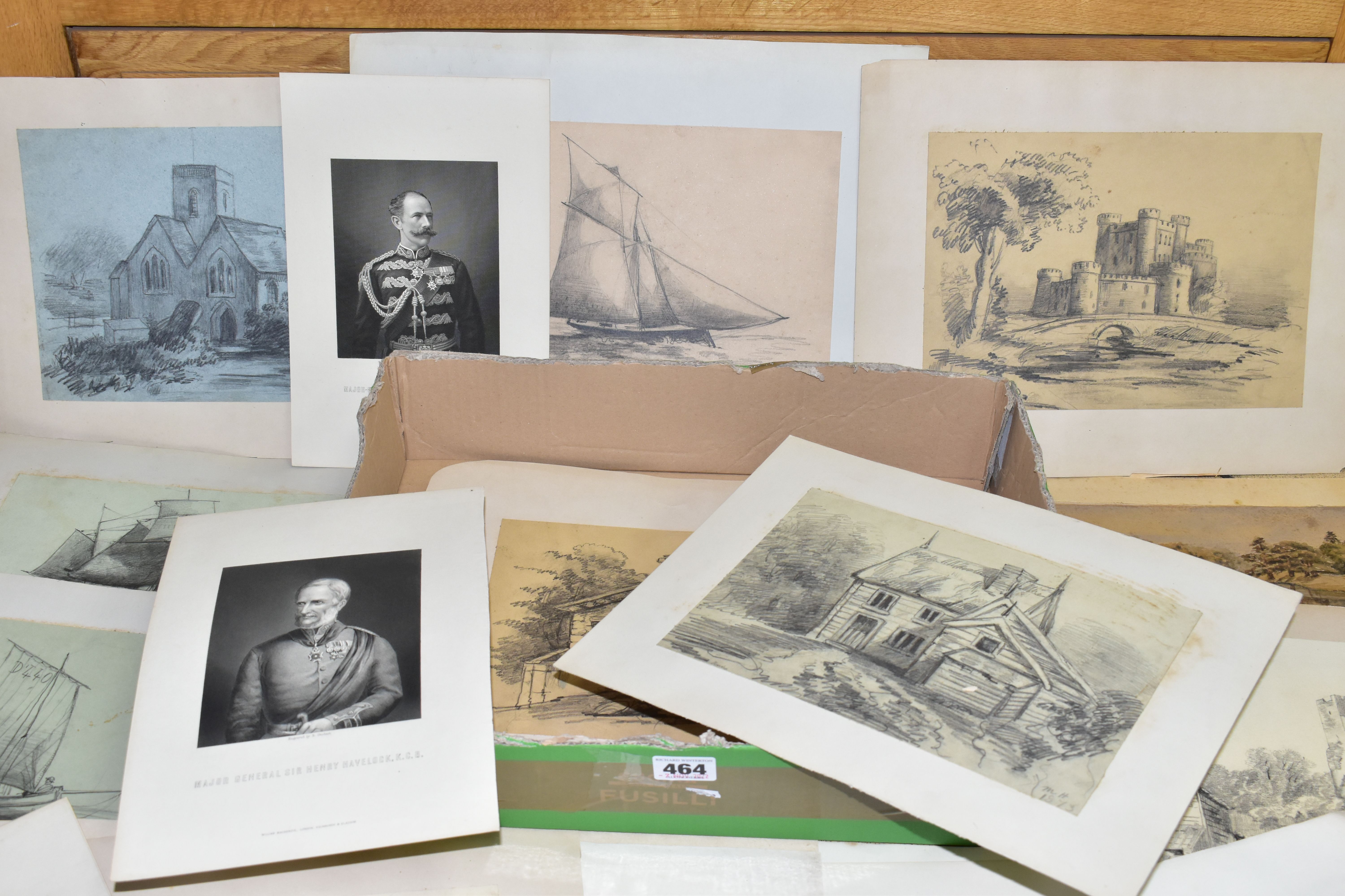 TEN 19TH CENTURY PENCIL SKETCHES TOGETHER WITH ENGRAVING PORTRAIT PRINTS OF HISTORICAL FIGURES - Image 2 of 4