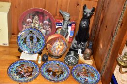 A GROUP OF EGYPTIAN THEMED ORNAMENTS AND CABINET PLATES, comprising four Royal Worcester Legends