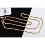 TWO 9CT GOLD SINGAPORE CHAINS, the first a yellow gold Singapore chain necklace, fitted with a