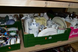 SIX BOXES OF CERAMICS, GLASS WARES AND SUNDRY ITEMS, to include a Denby Regency Green teapot, coffee
