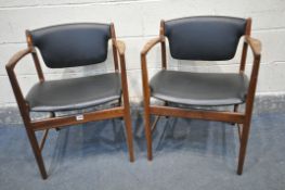 IB KOFOD-LARSEN FOR G PLAN DANISH DESIGN, a pair of mid-century teak armchairs, with black