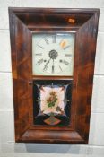 A VINTAGE FLAME MAHOGANY AMERICAN WALL CLOCK, height 66cm