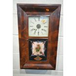 A VINTAGE FLAME MAHOGANY AMERICAN WALL CLOCK, height 66cm