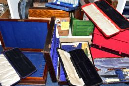 TWO BOXES OF EMPTY BOXES, to include empty wooden canteens, cutlery boxes, jewellery boxes, etc