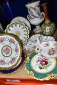 A GROUP OF TEN CERAMICS AND CABINET PLATES, comprising an early 20th Century Royal Doulton Lambeth