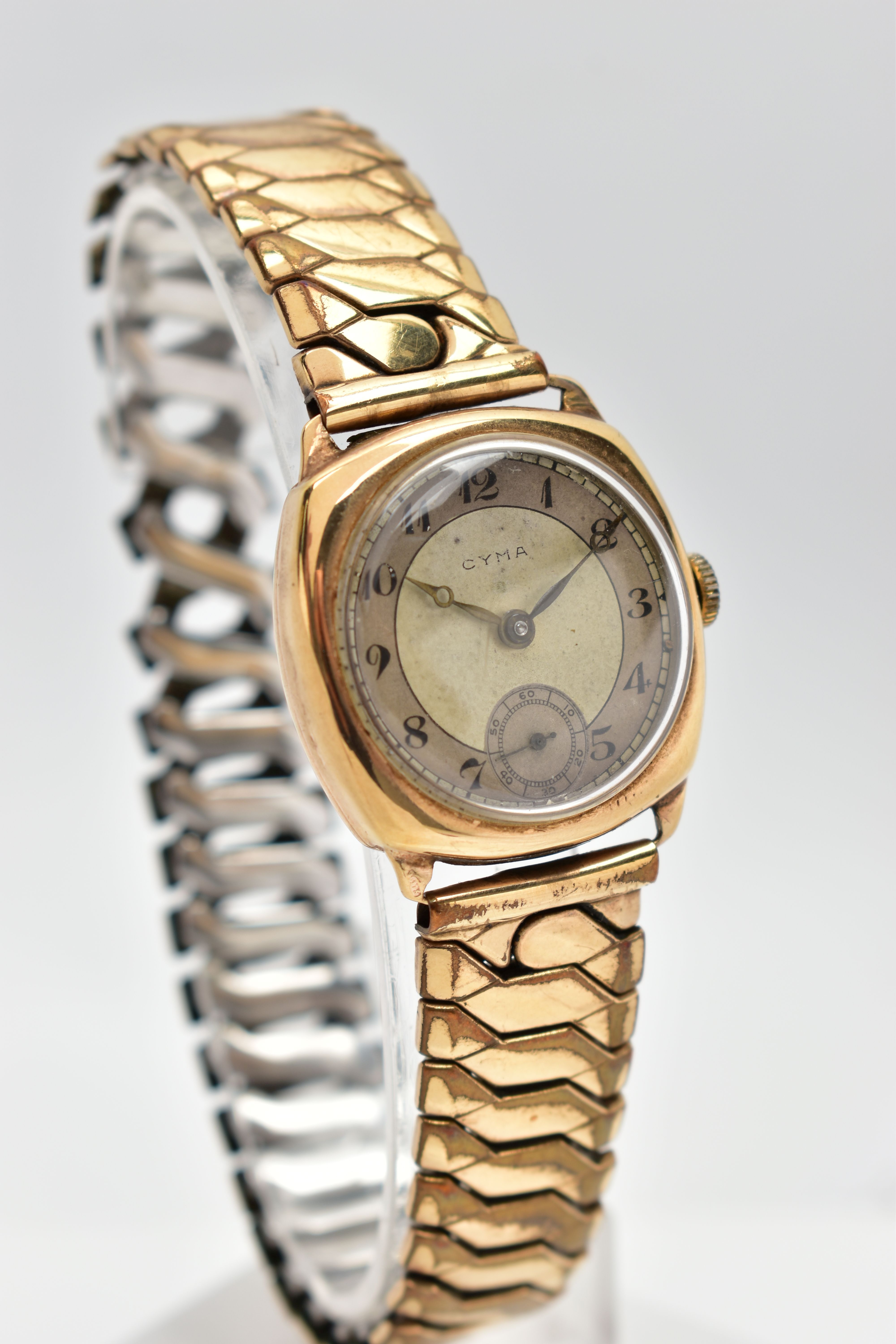 A 9CT GOLD 'CYMA' WRISTWATCH, manual wind, round silver dial signed 'Cyma', Arabic numerals, - Image 2 of 6