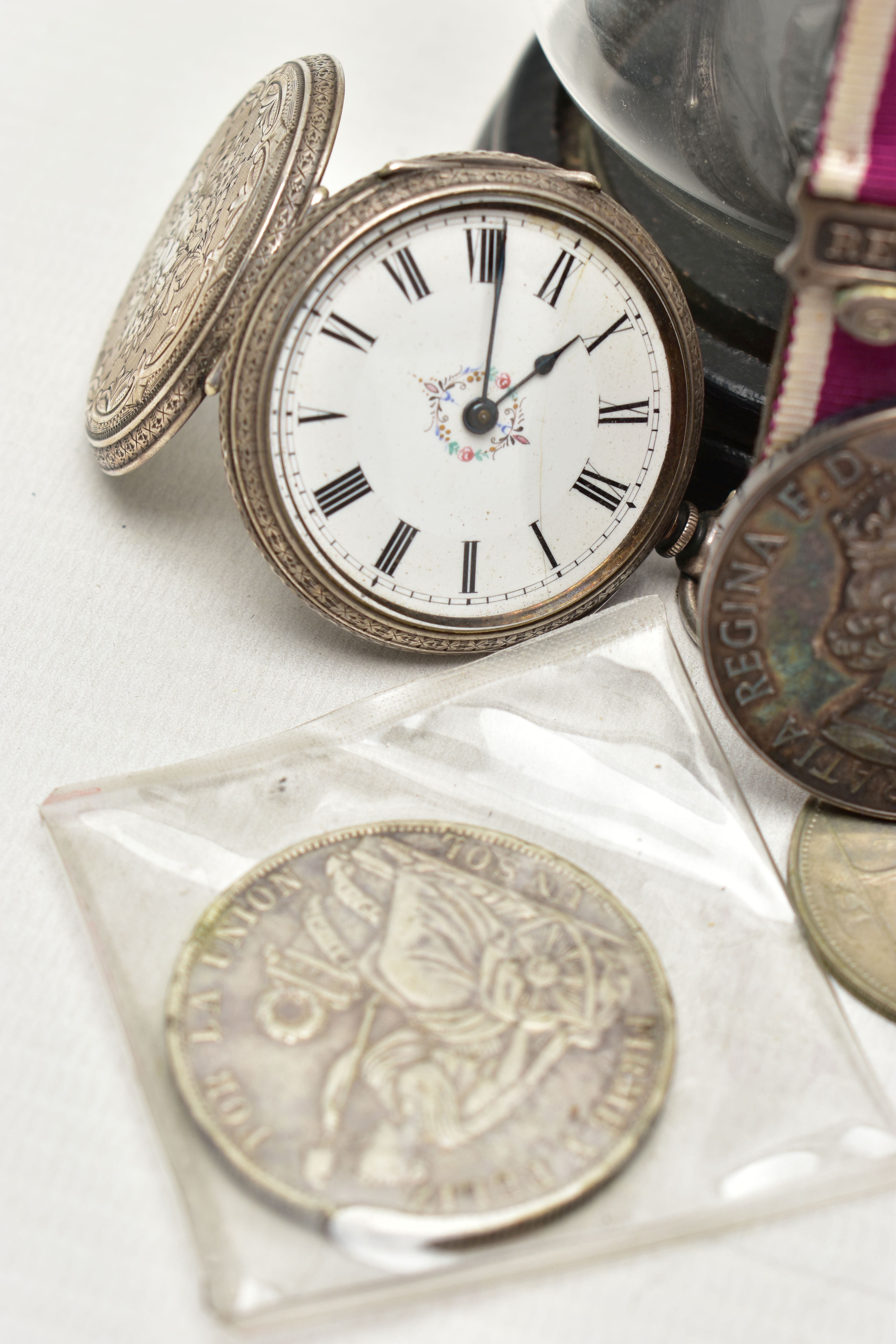 TWO SILVER OPEN FACE POCKET WATCHES WITH STANDS, SILVER PEPPERETTES AND OTHER ITEMS, to include - Image 4 of 5