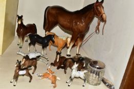 A COLLECTION OF BESWICK HORSES ETC, to include three Foal 763 third versions in Brown, Palomino (