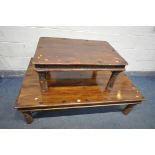 A HARDWOOD AND WROUGHT IRON INDONESIAN COFFEE TABLE, length 145cm x 92cm x height 41cm, and a