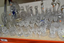 A GROUP OF CUT CRYSTAL AND OTHER GLASS WARES, sixty to seventy pieces to include a cut crystal table