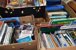 FIVE BOXES OF ASSORTED BOOKS AND MAPS, approx. sixty books including railways, steam trains, Times