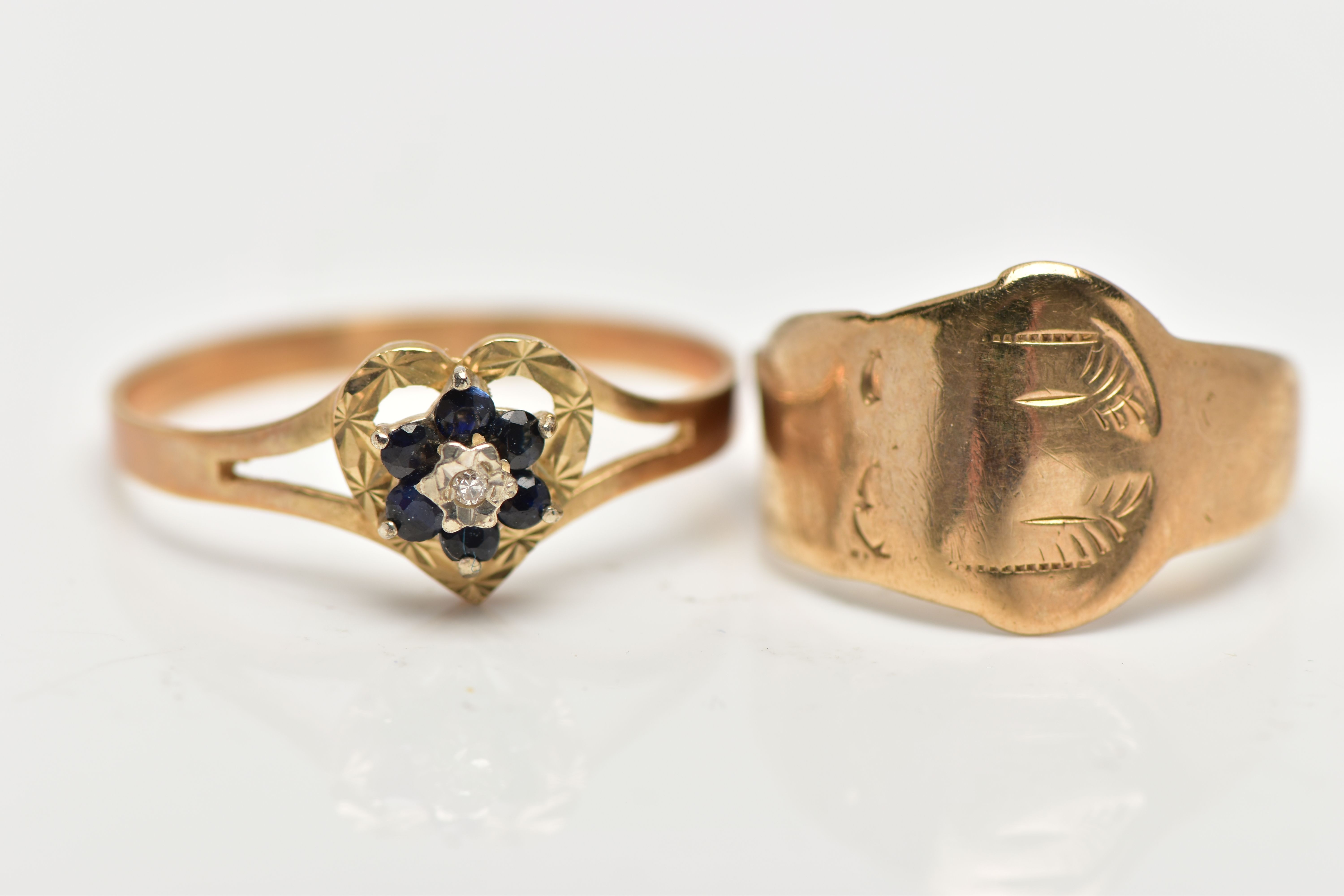 TWO 9CT YELLOW GOLD RINGS, to include a diamond and sapphire cluster ring, hallmarked Birmingham - Image 4 of 4