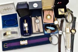 A BOX OF LADIES WRISTWATCHES, to include a boxed 'Sekonda' watch, a boxed 'Lorus' watch, a boxed '