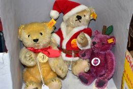 THREE UNBOXED STEIFF MOHAIR TEDDY BEARS, Christmas Bear, No.654688, height approx.25cm, reproduction
