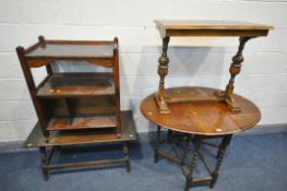 A SELECTION OF 20TH CENTURY FURNITRUE, to include an oval barley twist gate leg table, a rectangular
