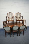 A MAHOGANY EXTENDING PEDESTAL DINING TABLE, with one additional leaf, extended length 184cm x closed